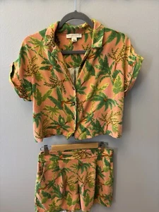 Conjunto Monteau Los Angeles Mezcla de Lino Hawaiano XL Top con Botones y Pantalones Cortos Pull On - Imagen 1 de 5