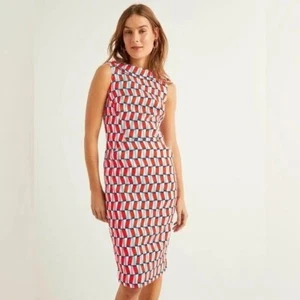 NWT Boden Sleeveless Sz 8 Red MOD Office Wedding UK12 Business Geometric Dress - Picture 1 of 11