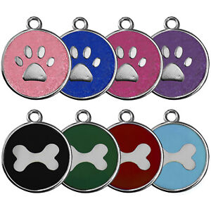 ROUND GLITTER/COLOUR PAW/BONE ENGRAVED DOG ID NAME TAG PERSONALIZED PET IDENTITY