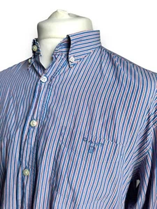 GANT Bowery Poplin Men's Striped Shirt Size XL Chest 44" Blue White Red Stripes - Picture 1 of 18