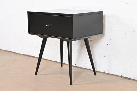 Paul McCobb Planner Group Black Lacquered Nightstand, Newly Refinished Cover