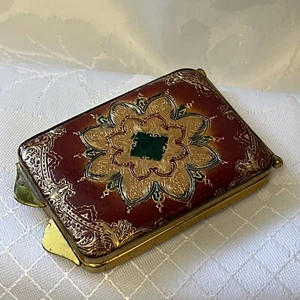 Vintage 1960’s powder compact in Red & Gold tooled Leather. - Picture 1 of 9
