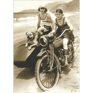 Birthday Greeting Card - Flappers on Motorcycle - Picture 1 of 3