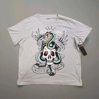 Ed Hardy Skull Snake Graphic Mens Size XXL  T-shirt Rhinestone Tattoo Gray NWT - Image 1 of 4