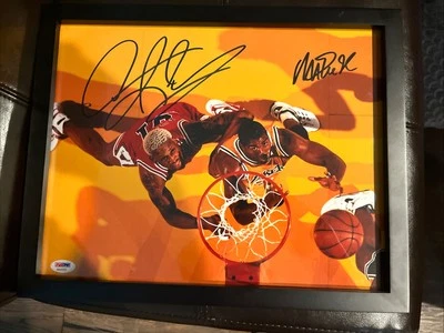 Magic Johnson Dennis Rodman Dual Autographed framed 11x14 photo Lakers PSA DNA - Image 1 of 4