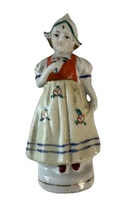 "Estatuilla de oro brillante de 4"" de porcelana japonesa pintada a mano vintage de niña holandesa Europa" - Imagen 1 de 6