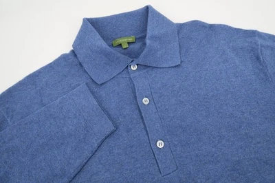 Sid Mashburn Men's Large Long Sleeve Cotton Cashmere Polo Blue Preppy S57592 - Image 1 of 4