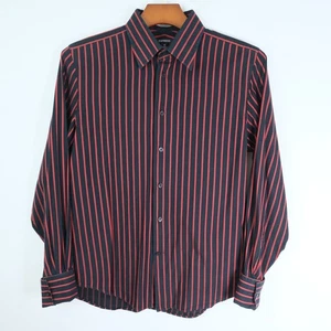 Express Men's M 15 15.5 Modern Fit French Cuff Button Up Shirt Red Black Stripe - Picture 1 of 6