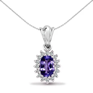 Jewelco London Señoras Oro Blanco 9k Diamante tanzanita encanto colgante - Imagen 1 de 5