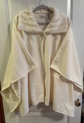 Poncho Le Moda Beige Crema Polar Capa Abrigo Cuello Piel Sintética Talla Única, Nuevo sin Etiquetas Foto 1 de 4