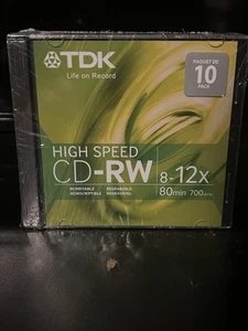 TDK High Speed Data CD-RW Discs 10-Pack 80 min 700 MB - Picture 1 of 7