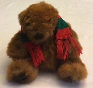 Russ Berrie CHUBBS Christmas Teddy Bear Red Green Scarf Plush Bear 9” - Picture 1 of 4