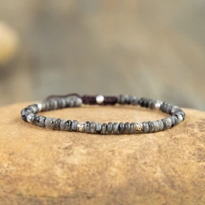 Natural Stone Labradorite Bracelet Handmade Women Round Bead Healing Bracelets - Picture 1 of 3
