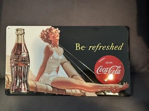 COCA COLA: "Be Refreshed" 16.5 X 9 3/4 Metal/Tin Sign by Ande Rooney NIOP Pin Up - Picture 1 of 2