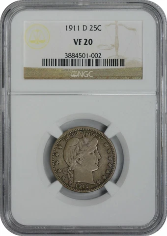 1911-D Barber Silver Quarter VF20 NGC Cover