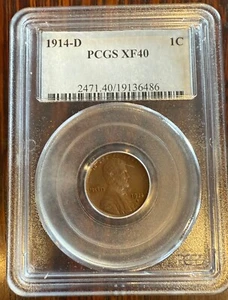 RARE KEY DATE 1914 D US LINCOLN WHEAT PENNY PCGS XF40 SLABBED GRADED - Picture 1 of 5