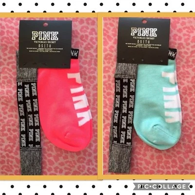 Victoria's Secret неоновый розовый серый Marl обруч для волос и носки комплект новый с Ярлыками 3 ремень логотип синий - Изображение 1 из 4