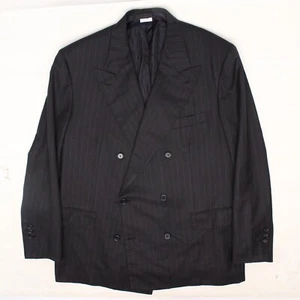 Brioni Plinio Mens Double Breasted Suit Coat 42R Black Blue Stripe 150s Wool  - Picture 1 of 12