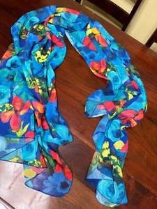 VINTAGE 38X70" CHRISTINA FLORAL SCARF- HAWAII- ALOHA- FLOWERS - Picture 1 of 3