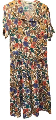 Винтажный Express XS платье 90-х цветочный скромный падение талии Питер Пэн широкий воротник коттедж - Изображение 1 из 4