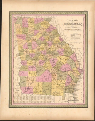 1850 Georgia by Mitchell antique map ~17.3" x 13.4" Hand colored - Pastel - Image 1 of 4