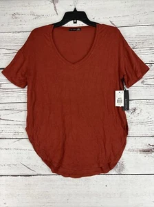 Black Tape Rounded-Hem T-Shirt Women's S Black V-Neck Short Sleeve Pullover - Picture 1 of 4