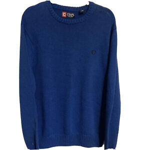 CHAPS Mens Size L Pullover Crewneck Royal Blue Knit Sweater - 100% Cotton EUC!