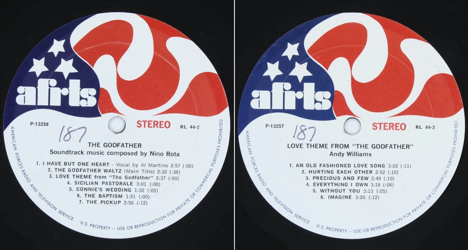 1972 AFRTS The GODFATHER Soundtrack Andy Williams Nino Rota Armed Forces Radio - Image 1 of 4