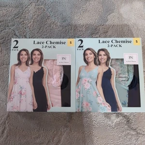 Lot Of 2 Flora Nikrooz Women's 2-Pack V-Neck Lightweight Soft Lace Trim Chemise - Picture 1 of 2