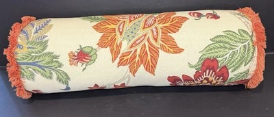 Rose Tree Decorative Bolster Pillow Fringe Tassle Jacobean Floral - Image 1 of 4