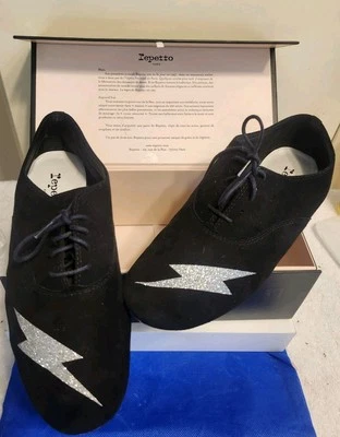 Repetto Paris Negro Gamuza Brillo Iluminador Perno Con Cordones Planos Talla 10/41 $475 Foto 1 de 4