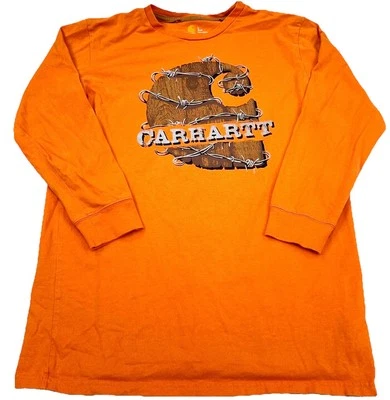 Carhartt Shirt Boys Large Orange Tee Barbed Wire Logo Youth Kids Work Wear Adult - Imagem 1 de 4
