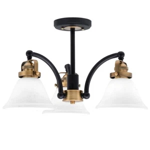 Toltec Easton 3Lt Semi-Flush, 5.25", Black/Brass/7" White Muslin - 1947-MBBR-311 - Picture 1 of 1