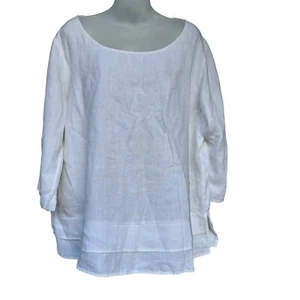 Chalet Size L White 100% Linen Top Long Sleeve - Picture 1 of 6