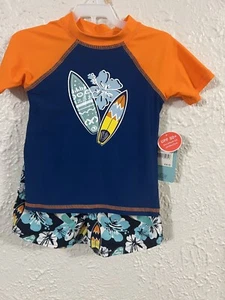 NWT Floatimini 2 Piece- Board Shorts & Short Sleeve Rash Guard, Surf, Boys 2T - Picture 1 of 5