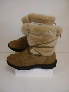 LANDS END Mid-Calf Brown Shearling Pompom Mukluk Winter Boots 178297 US Size 7B - Picture 1 of 12