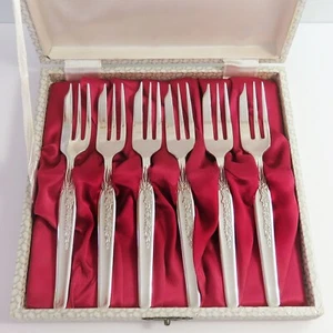 Vintage Grosvenor Gaye Silverplate Cake/Entree Sweet Forks 6 pc Set Boxed Floral - Picture 1 of 5