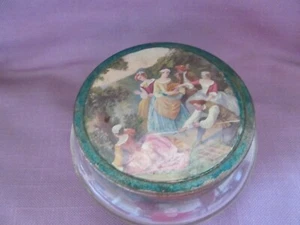 Vtg Glass Vanity Jar w/ Metal Lid Victorian Trinket Box - Picture 1 of 3