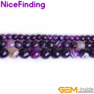 Natural Purple Striped Agate Faceted Round Beads Jewelry Making 15" 6mm 8mm 10mm - Picture 1 of 20