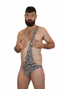 Mens Tarzan Costume Zebra Mankini Swimsuit - Picture 1 of 5