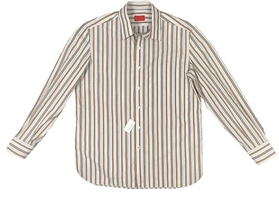 NUEVA Camisa de Vestir Isaia!  US 17 E 43 (XL) Blanco con Rayas Grises y Marrón Claro Foto 1 de 2