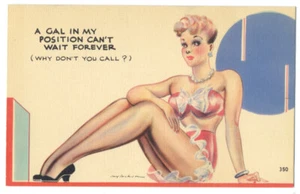 Deco GLAMOUR GIRLS PINUP Jay Jackson 1940s LINEN Postcard - Picture 1 of 2