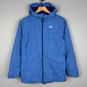 REI Co-op Girls Drizzler Hooded Rain Winter Zip Jacket Blue Size Large 14-16 - Picture 1 of 6