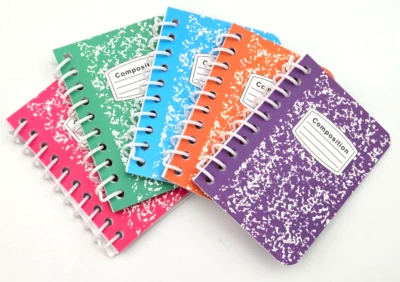 Paquete de 5 MINI Cuadernos de Composición Espiral 3.5 x 2.5", 40 Pgs (80Pg), Colores Vivos Foto 1 de 4