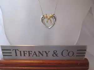Vintage Tiffany & Co. Sterling Silver ~18K Heart Bow Necklace - Picture 1 of 10
