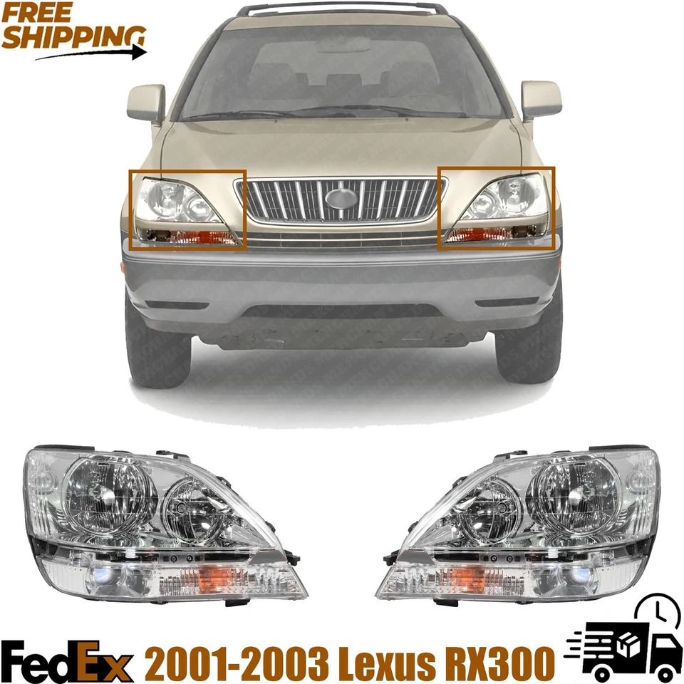 Juego de montaje de faros diestros y diestros, halógenos, interiores cromados Lexus RX300 2001-2003 Foto 1 de 4