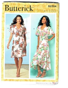 Wrap Dress Sewing Pattern Raglan Sleeves Butterick B6554 3 Variations 14-22 Plus - Picture 1 of 4