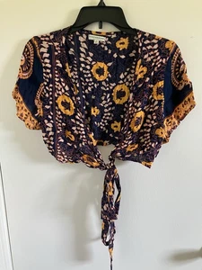 Earthbound Trading Company Achselzucken Bolero Größe Large Oberteil blau gelb vorne zum Binden - Bild 1 von 6