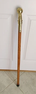 Винтажная дубовая трость для ходьбы ~ твердая латунная ручка для лошади. 35 дюймов в высоту ~ смазанная маслом отделка - Изображение 1 из 4