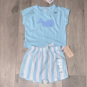 First impressions blue and white whales Short set girls 18 mos new - Picture 1 of 3